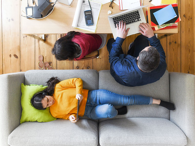 family working from home