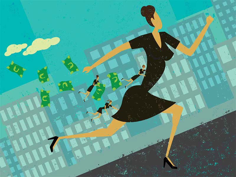 woman running money