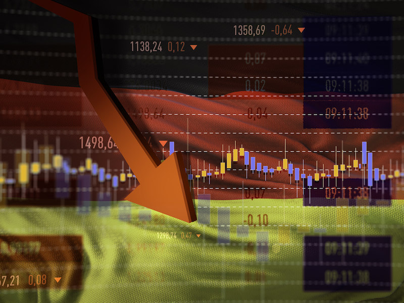 German flag against down chart