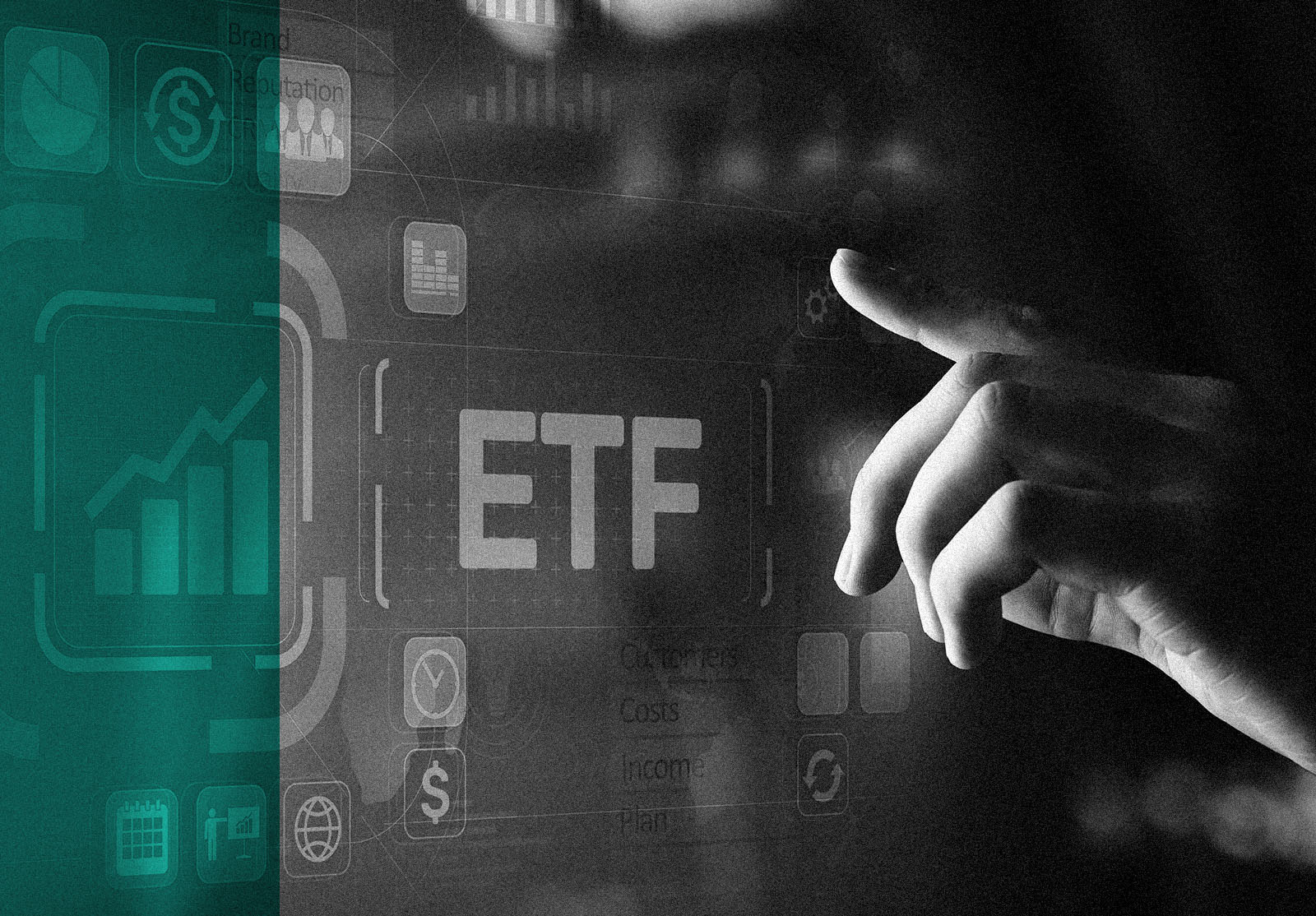 ETF Exchange traded fund Trading Investment Business finance concept on virtual screen.