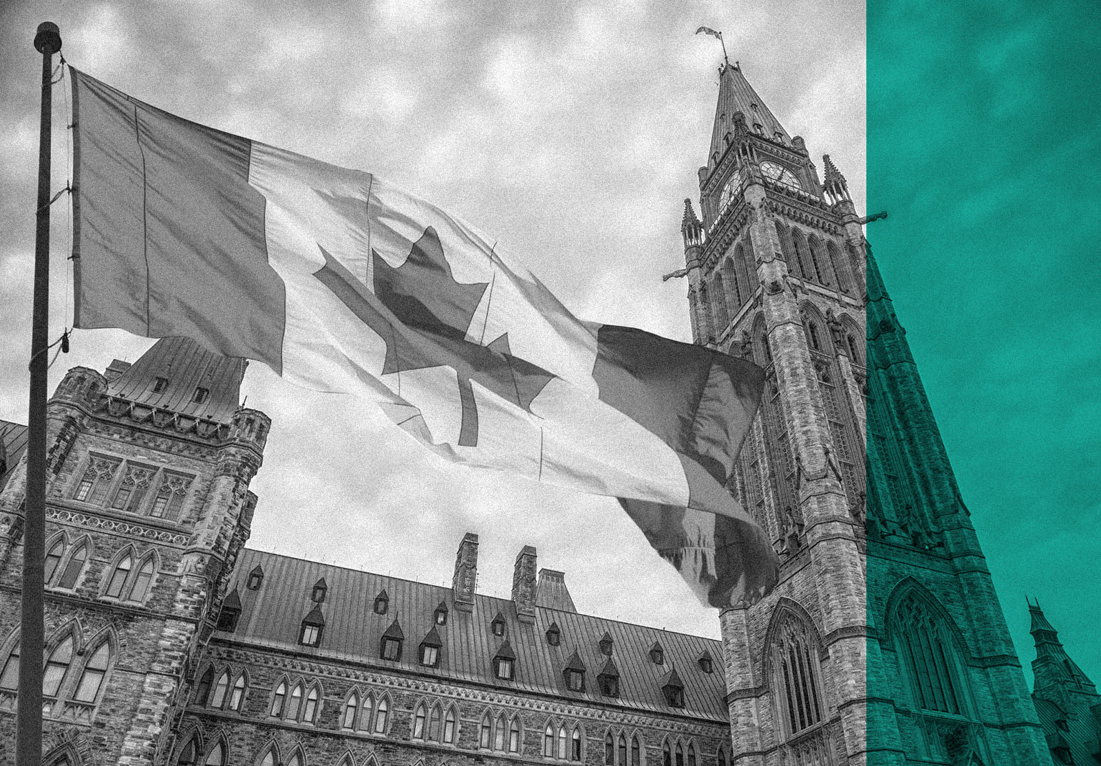 Canadian national flag in front of Parliament, Ottawa