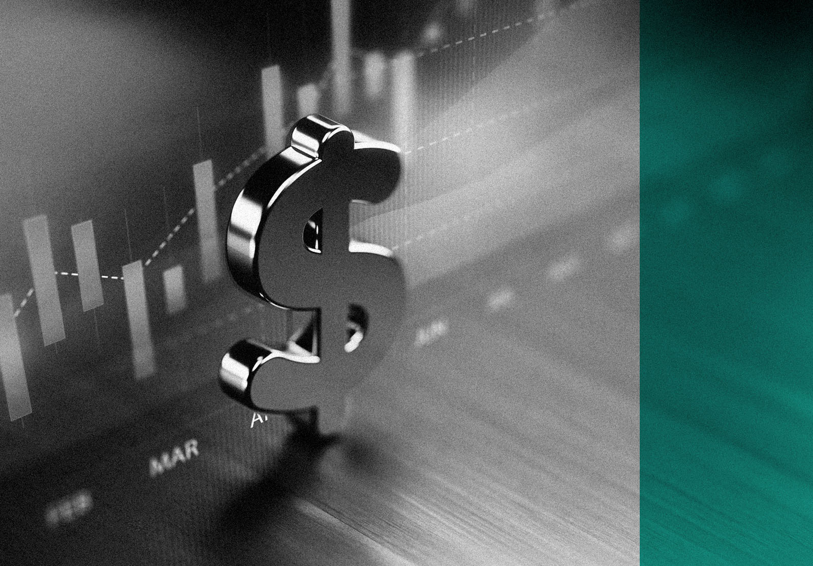 American dollar symbol standing on wood surface in front of a graph.