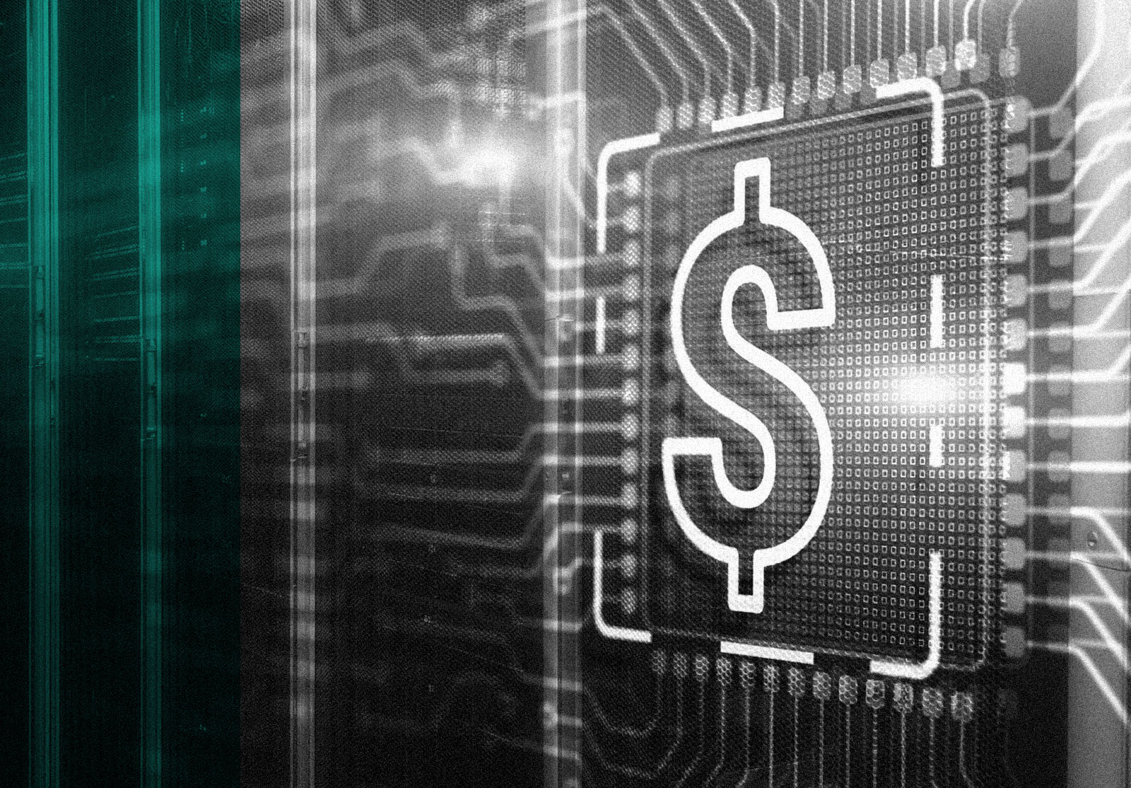 Fintech financial technology concept on 3d Electronic Circuit Board Chip.