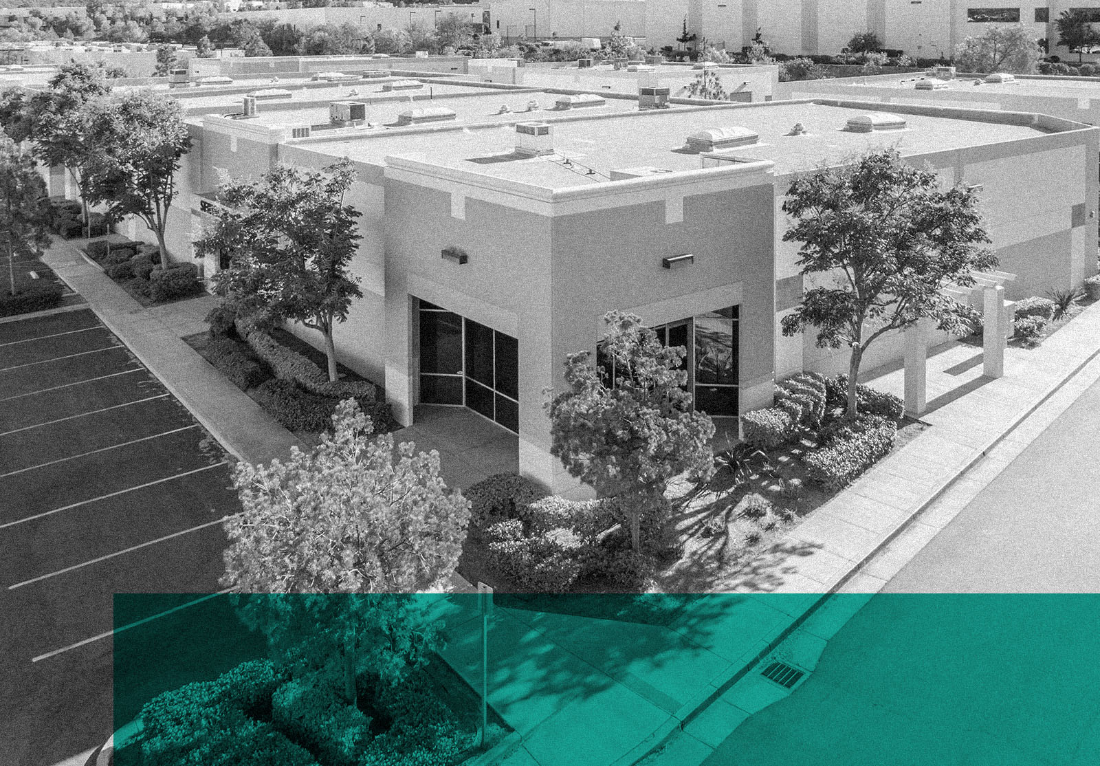 Aerial View Of Industrial Commerce Office Buildings.