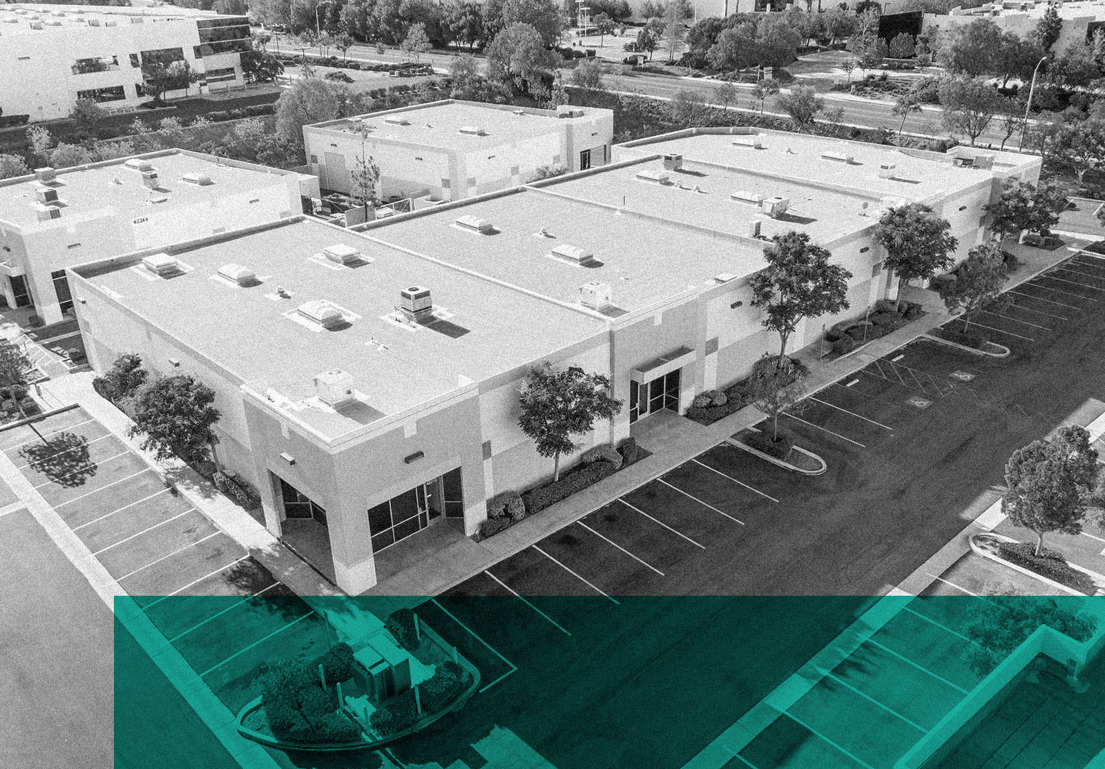 Aerial View Of Industrial Commerce Office Buildings.