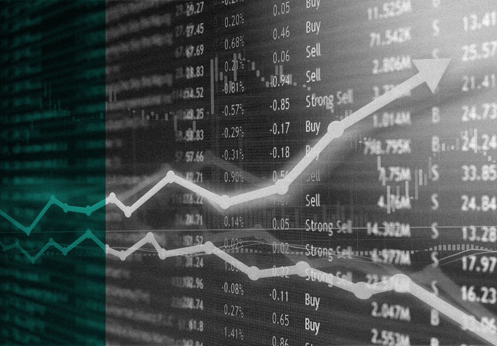 Investing and stock market concept gain and profits with faded candlestick charts.