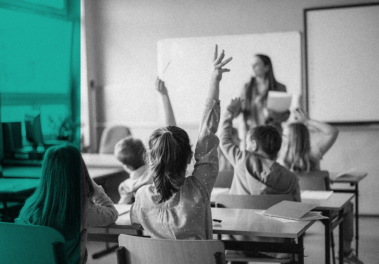 Group of happy kids in classroom